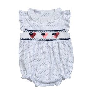 Hug Me First USA Flags Hand Smocked Bubble Romper Size 0-3M